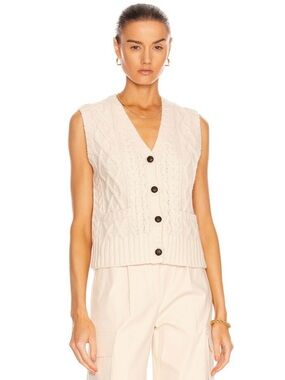 RE/DONE Size S 50’s Cardigan Cable Knit Vest Cream Ivory Boxy Fit